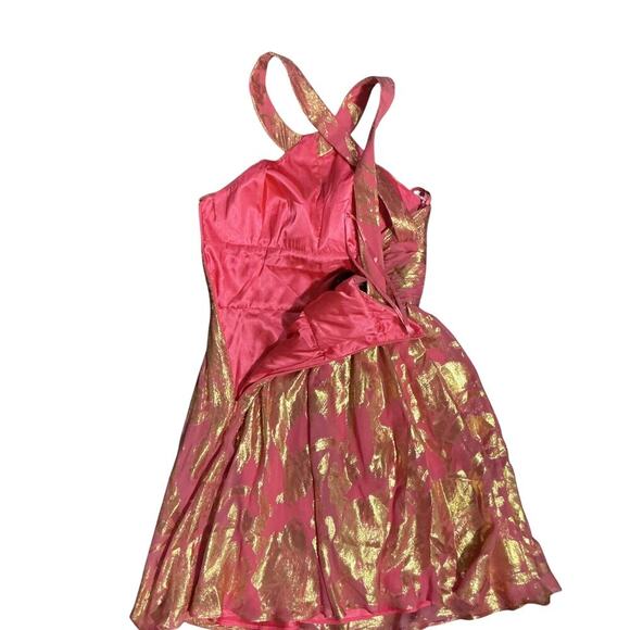Aidan Mattox Silk Metallic Halter Cocktail Dress Pink Gold Size 6 - Picture 4 of 11